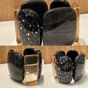 VINTAGE CHUNKY LUCITE STRETCH BRACELET THICK  CONFETTI Marbled PANELS Big Thick